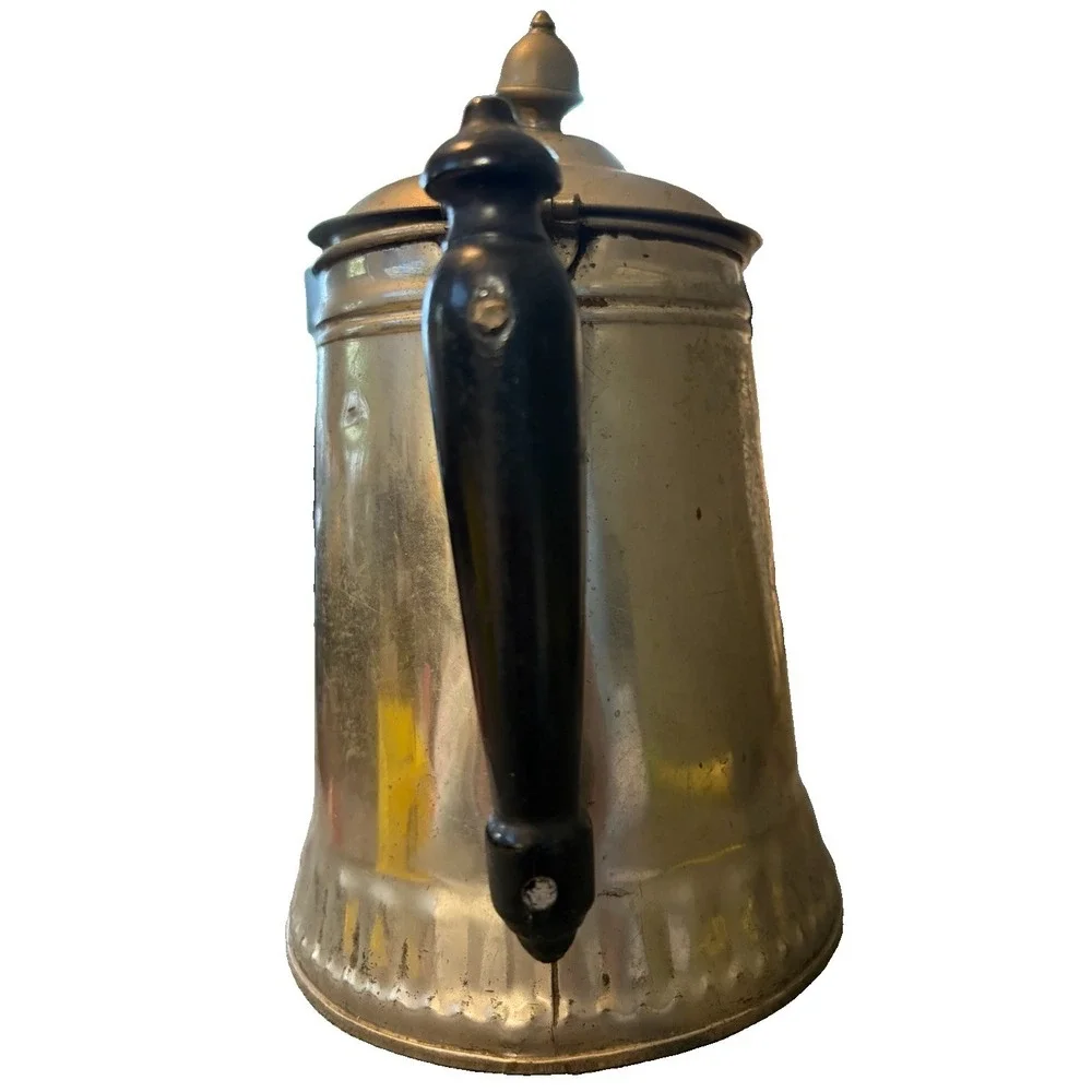 Antique The Rochester Aluminum Coffee Pot Hinged Lid Spout Black Handle